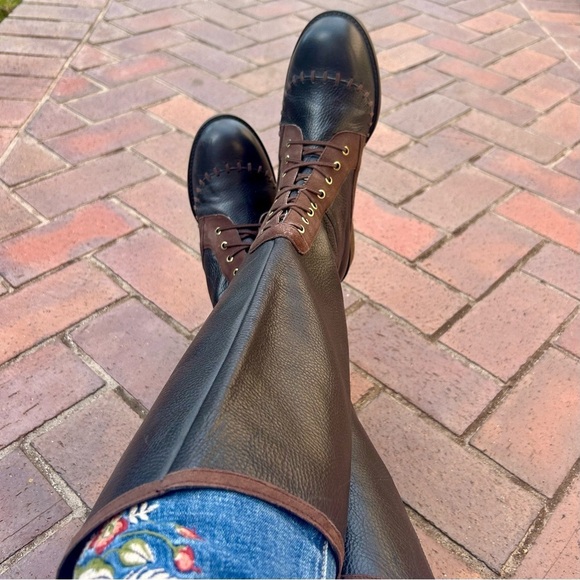 Anthropologie Schuler & Sons Whipstitched Knee High Riding Boots Black Leather 9 - Picture 6 of 15